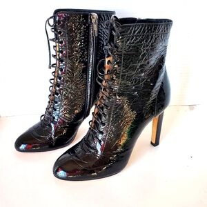 Jimmy Choo Women's Daize Black Patent Leather Heeled Booties Size 5 or 35.5